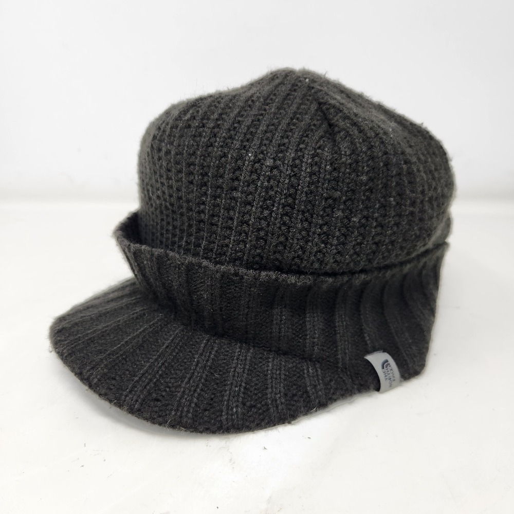 The North Face Mens Womens Dark Gray Knit Visor Beanie Hat Short Brim One Size